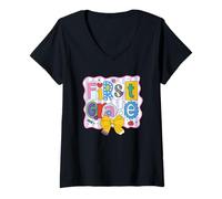 Womens First Grade Back To School Cute Letters V-Neck T-Shirt