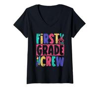 Womens First Grade Crew Kids Pupil Teacher Back to School 1 One 1St V-Neck T-Shirt