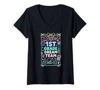 Womens First Grade Dream Team Back To School Reading Math Science V-Neck T-Shirt