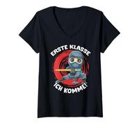 Women's First Grade in School Ninja Here I Come Now V-Neck T-Shirt