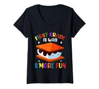 Womens First Grade is Way S'more Fun Back to School Camper Kids V-Neck T-Shirt