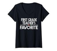 Womens First Grade Teacher’s Favorite Funny Humor Student Teacher V-Neck T-Shirt
