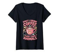 Women's First I Drink Coffee Then I Save Animals V-Neck T-Shirt