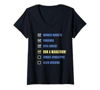 Women's First Marathon Funny Celebration Humor V-Neck T-Shirt