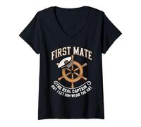Womens First Mate The Real Captain Boat Lover Boating for Men Kids V-Neck T-Shirt