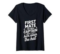 Womens First Mate The Real Captain Boat Lover Boating for Men V-Neck T-Shirt