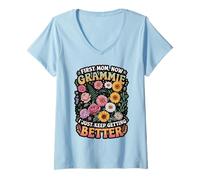 Womens First Mom Now Grammie Colorful Leopard Print Quote V-Neck T-Shirt