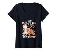 Women's First Mother's Day 2026 Together Cute Dachshunds Owner V-Neck T-Shirt