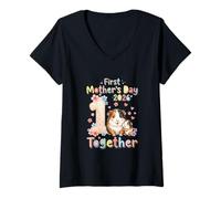 Women's First Mother's Day 2026 Together Cute Guinea Pigs Lover V-Neck T-Shirt