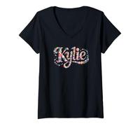 Womens First Name Kylie Personalized Girl Garden Reunion Bloom Text V-Neck T-Shirt