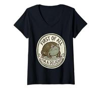 Women's First of All I'm a Deilght Grumpy Toad Amphibian Vintage V-Neck T-Shirt