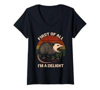 Womens First of All I'm A Delight Angry Opossum Funny Possum V-Neck T-Shirt