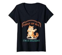 Women's First of All I'm A Delight Funny Cat V-Neck T-Shirt