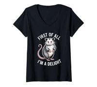 Women's First of All I'm A Delight Funny Possum V-Neck T-Shirt