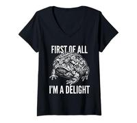 Women's First of All I'm A Delight Grumpy Desert Rain Frog V-Neck T-Shirt