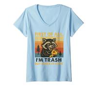 Womens First of All Im Trash But Make It Cute Raccoon Pizza V-Neck T-Shirt