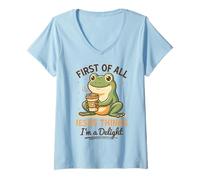 Women's First of All Jesus Thinks I'm A Delight Funny Frog V-Neck T-Shirt