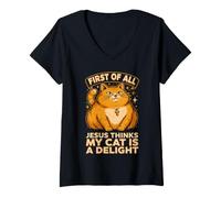 Women's First of All Jesus Thinks My Cat is A Delight V-Neck T-Shirt