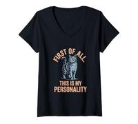 Women's First of All This is My Personality Cat Humor Quote V-Neck T-Shirt