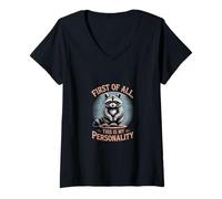 Women's First of All This is My Personality Raccoon Humor V-Neck T-Shirt
