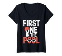 Womens First One in The Pool Swimmer Fast Competitive |- V-Neck T-Shirt