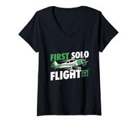 Womens First Solo Flight - Airline Pilot Aviation Aircraft Lover V-Neck T-Shirt