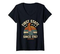 Womens First State 1787 Delaware Shirt Vintage Colonial USA V-Neck T-Shirt