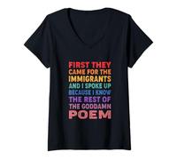 Women's First They Came for The Immigrants Graphic Funny Saying V-Neck T-Shirt