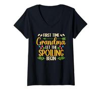 Women's First Time Grandma Let The Spoiling Begin Grandmother V-Neck T-Shirt