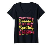 Women's First Time Grandma Let The Spoiling Begin Granny to Be V-Neck T-Shirt