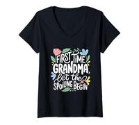 Women's First Time Grandma Let The Spoiling Begin Mother's Day 2026 V-Neck T-Shirt