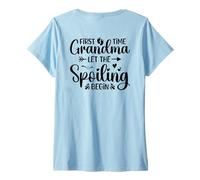 Women's First Time Grandma Let The Spoiling Begin (On Back) V-Neck T-Shirt