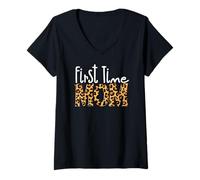 Womens First Time Mom Est. 2026 Leopard V-Neck T-Shirt