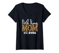 Womens First Time Mom Est. 2026 Leopard V-Neck T-Shirt