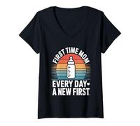 Women's First Time Mom Every Day A New First Retro V-Neck T-Shirt