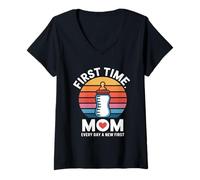 Women's First Time Mom Every Day A New First Retro V-Neck T-Shirt