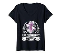 Women's Fischen das Leben Betta Betta Fighting Fish Siamese Betta V-Neck T-Shirt