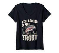Womens Fish Around and Find Trout - Vintage Fishing Meme Humor V-Neck T-Shirt