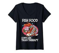 Women's Fish Food Costs Less Than Therapy Funny Koi Keeper V-Neck T-Shirt