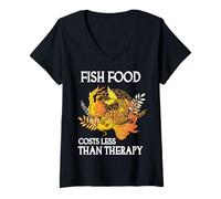 Women's Fish Food Costs Less Than Therapy Funny Koi Keeper V-Neck T-Shirt
