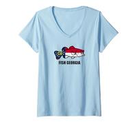 Women's Fish Georgia Flag V-Neck T-Shirt