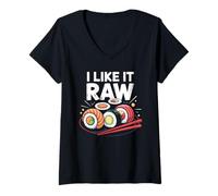 Womens Fish Joke Japanese Sushi Rolls V-Neck T-Shirt