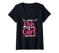 Women's Fish Like A Girl Try to Keep Up V-Neck T-Shirt