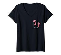 Women's Fish Lizard Pocket of Axolotl Sea Salamander Axolotls V-Neck T-Shirt
