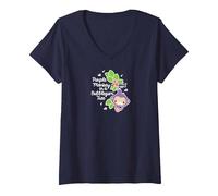Women's Fisher-Price - Purple Monkey in A Bubble Gum Tree V-Neck T-Shirt, Navy Blue, Small