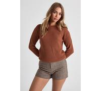 Womens Fisherman Crew Neck Jumper - Brown - L, Brown