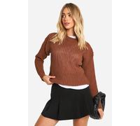 Womens Fisherman Crew Neck Jumper - Brown - M, Brown
