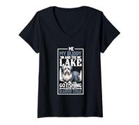Womens Fishing and Bearded Collie V-Neck T-Shirt