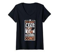 Womens Fishing and Continental Bulldog V-Neck T-Shirt