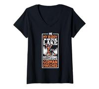 Womens Fishing and German Pinscher V-Neck T-Shirt